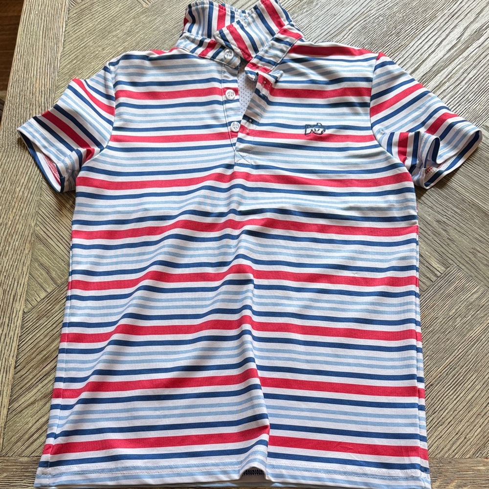 Striped Short-Sleeve Polo Shirt - Red, Blue & White